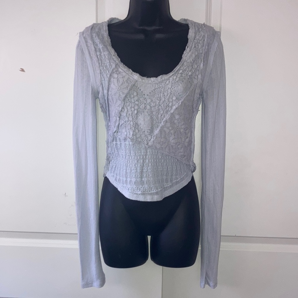 FREE PEOPLE Unique Racer Back Sexy Form Fitting Stretch Knit Top Smoky Blue S
